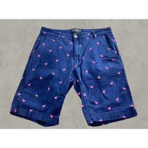 Men's Knickerbocker Flamingoes Blue Chino Shorts Sz 29 Flex Stretch 9" Inseam